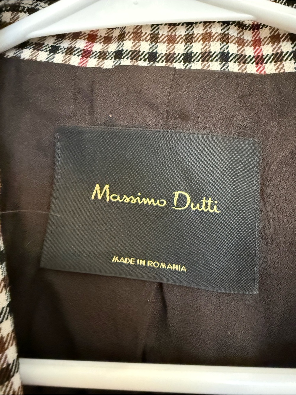 Massimo Dutti Beige Plaid Wool Blend Fitted Button Blazer Career Jacket Coat 4 - Picture 4 of 6